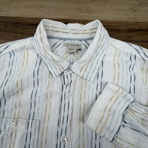 Carbon2Cobalt Shirt Mens Large White Cotton Long Sleeve Plaid Striped Multicolor